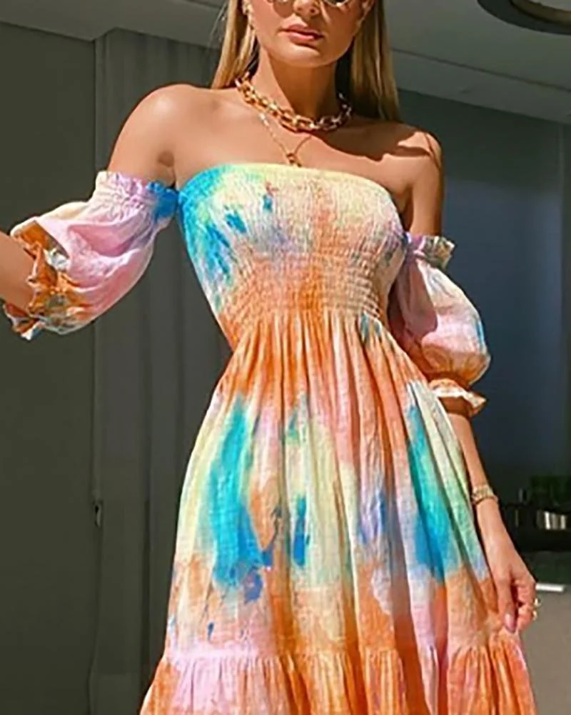 Strapless Balloon Sleeve Dress