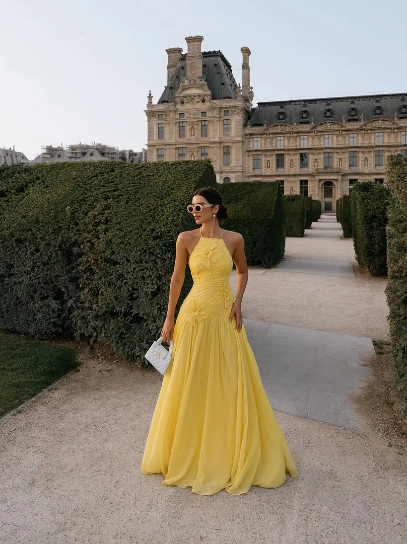 elepasion formal dresses Lisliy Elegant Yellow Chiffon Halter Applique Sleeveless Prom Dress with Pleated 25/05/2026