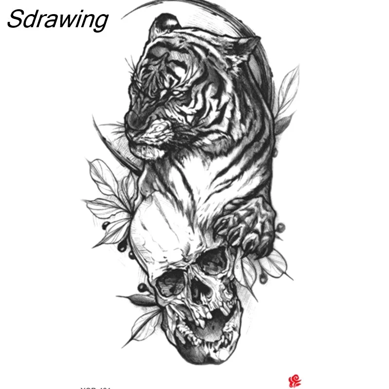 Sdrawing Waterproof Lasting Temporary Tattoo Flower Arm Tattoo Stickers Dark Hot Girl Snake Tiger Lion Fake Tattoo for Women Gifts 328-0