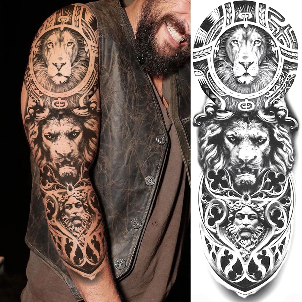 Sexy Long Full Arm Rose Clock Temporary Tattoos For Men Women Tatoo Body Leg Art Makeup Large Tiger Flower Fake Tattoo Stickers