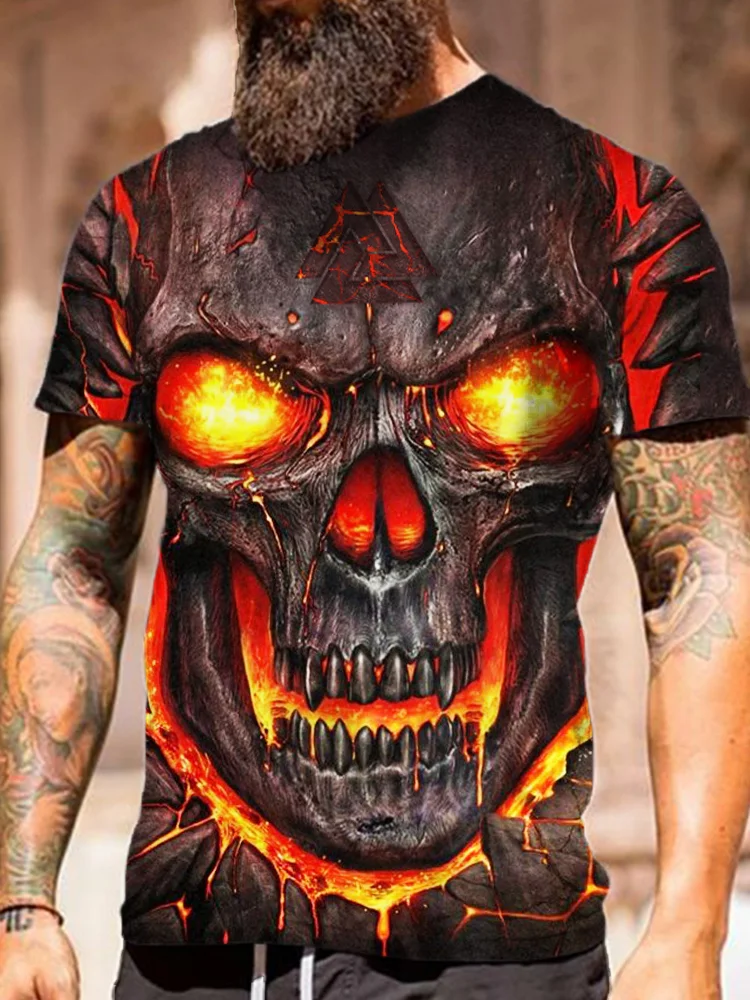 Men's Viking Skull Valknut Graphic Round Neck T Shirt