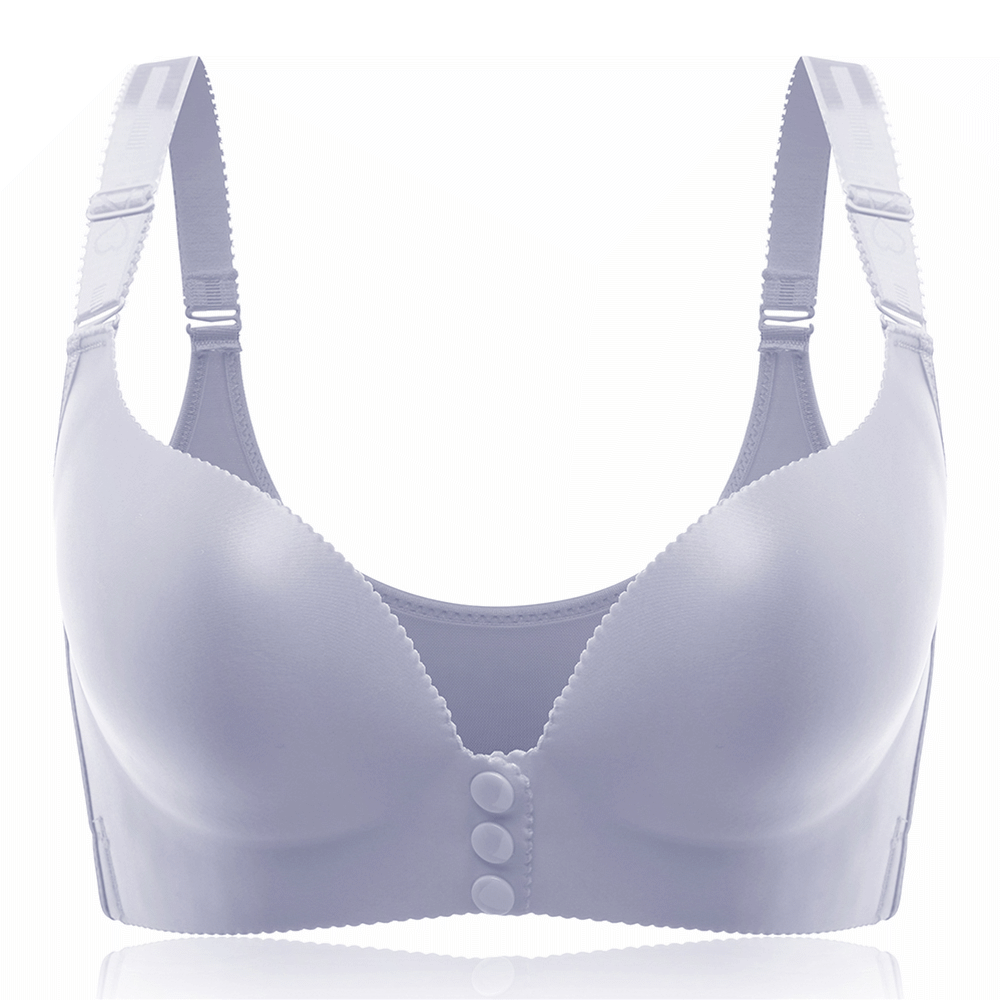 Plus Size Front Button Wire-Free Gather Seamless Thin Adjustable Bra DD Cup