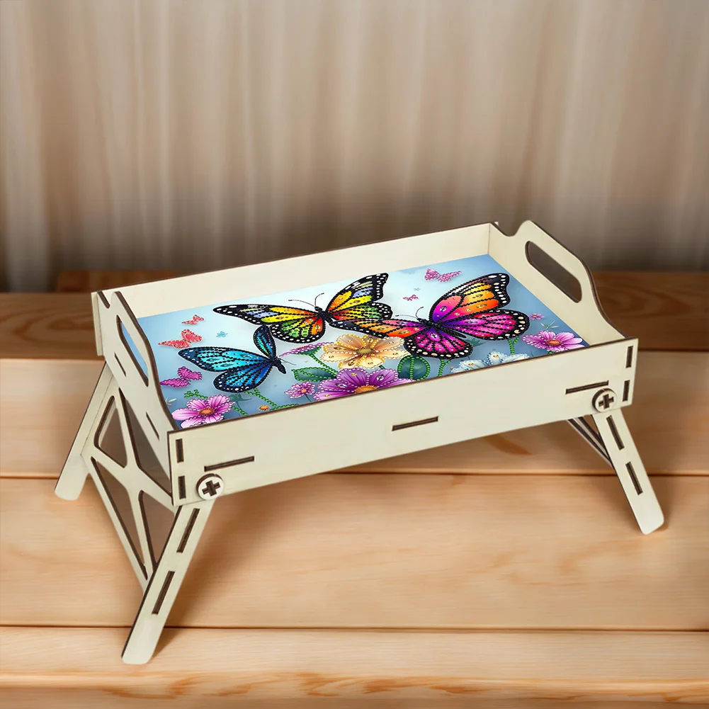 DIY Diamond Painted Dining Plate with Handle Wooden Food Tray Home Decor Gift