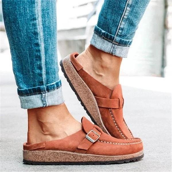 Lulupairs Women Casual Comfy Leather Slip On Sandals