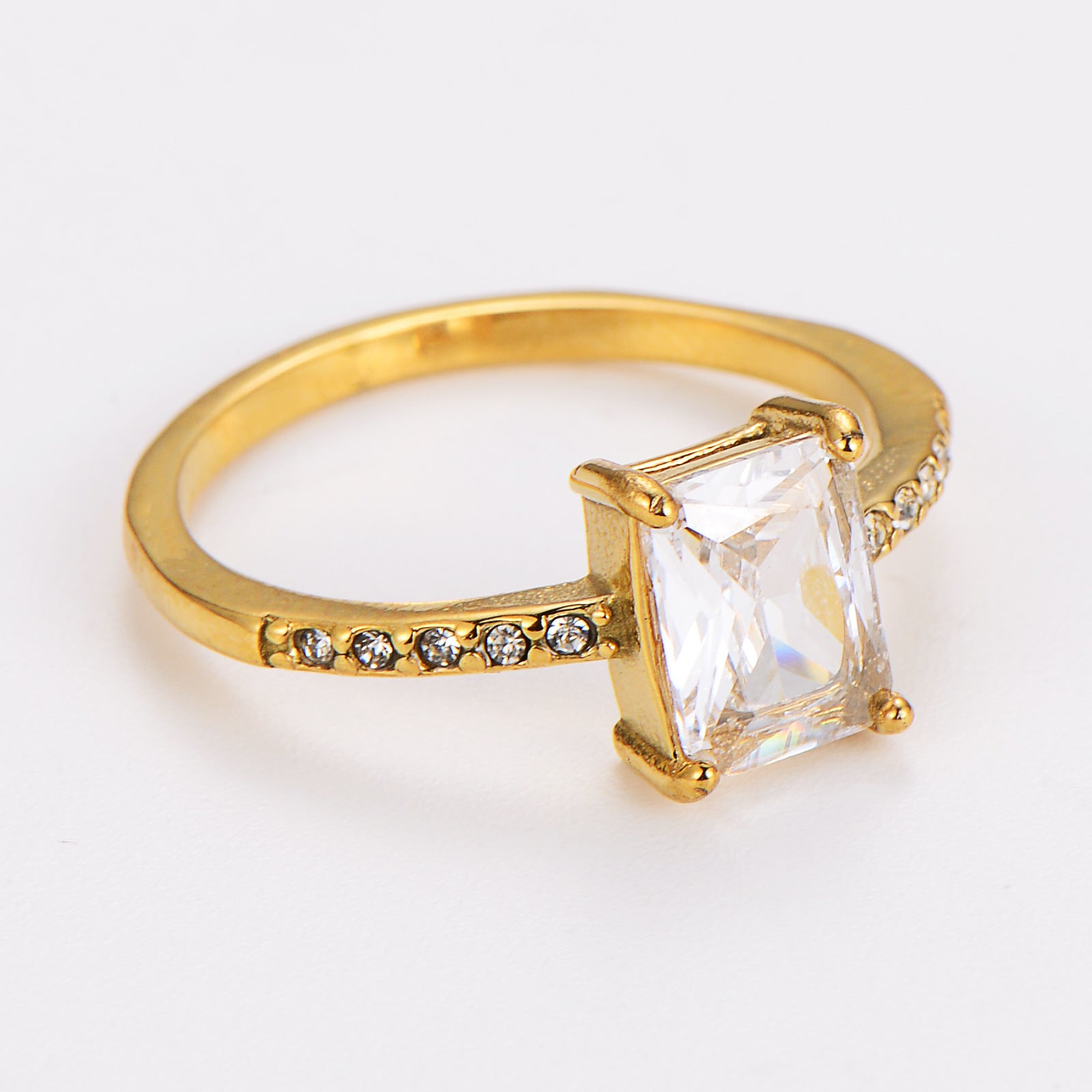 Aml Stainless Steel Square Zircon Ring Versatile Color Ring Female Stainless Steel
