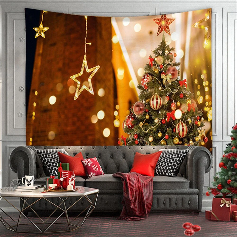 Merry Christmas Tapestry Wall Hanging Christmas Tree Fireplace Wall Cloth Tapestries Psychedelic Boho Decor Wall Tapestry Carpet