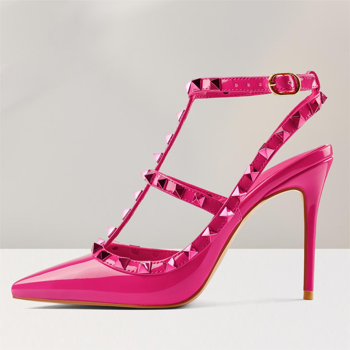 10CM/4 inch Women's Studs Sandals High Heel Pointed Toe Pumps Sexy Stilettos Party Shoes