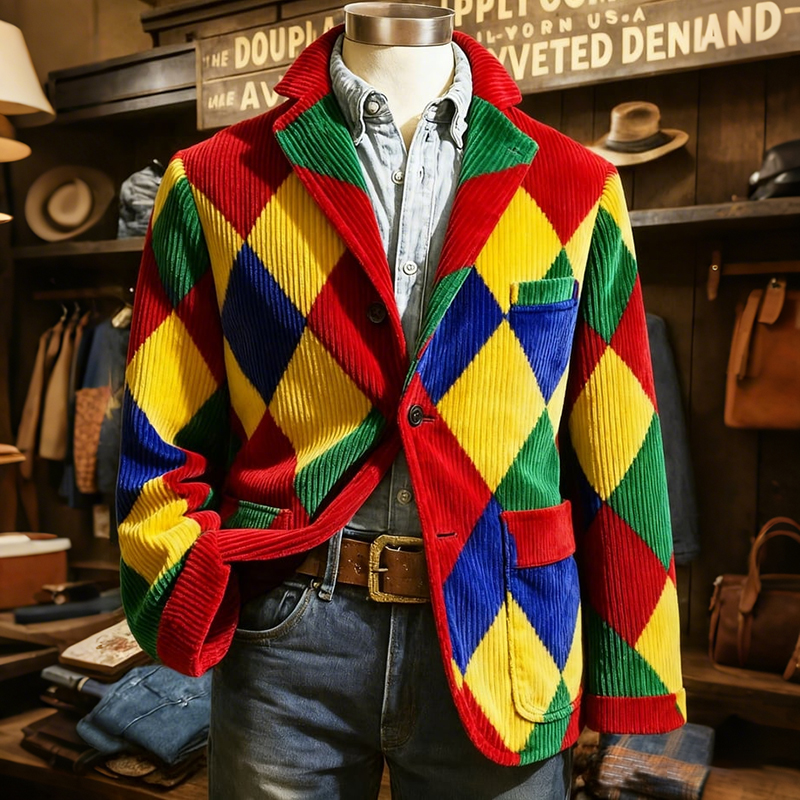 Men's Carnival Clown Color Coated Plaid Print Casual Blazer elevenforest