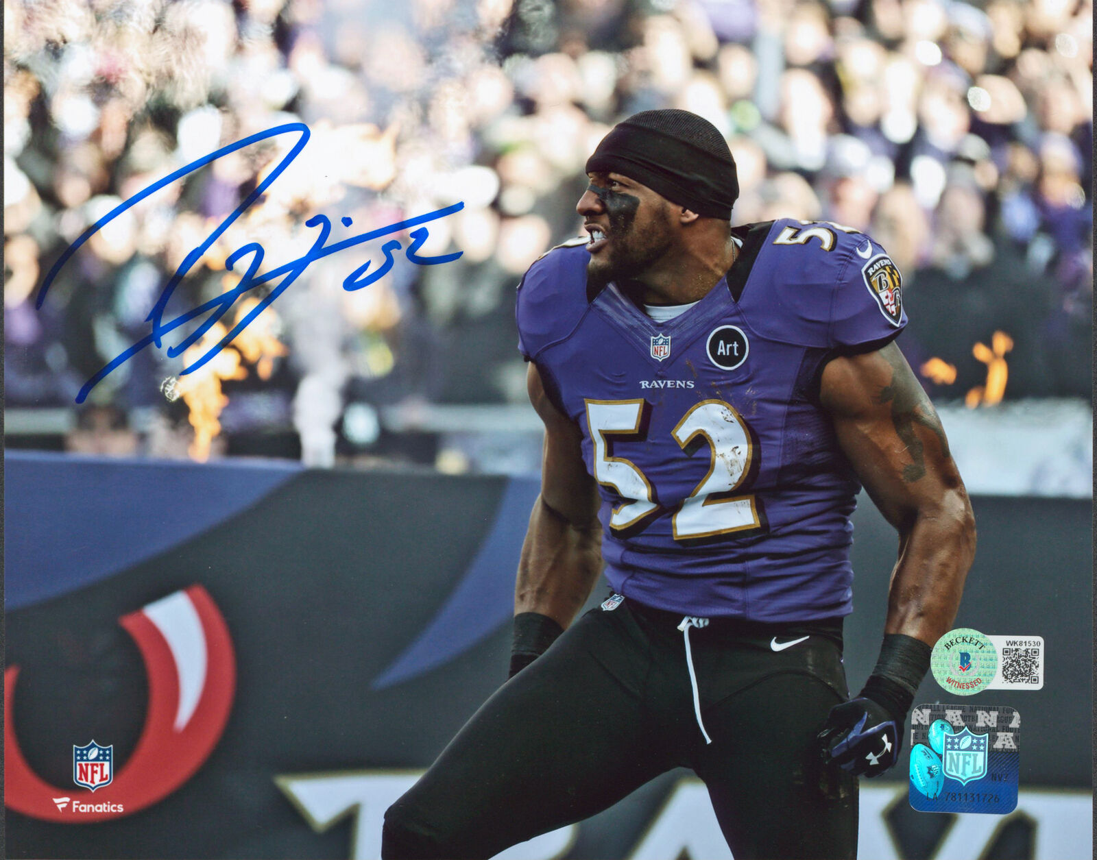 Ravens Ray Lewis Authentic Signed 8x10 Horizontal Photo Poster painting w/ Purple Jersey BAS Wit