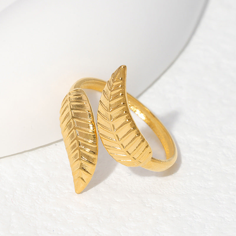 Women Refreshing Leaf Stainless Steel Electroplating Rings