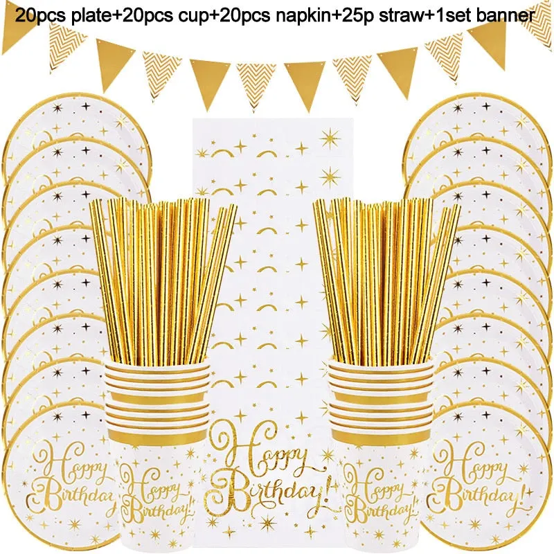 Rose Gold Party Disposable Tableware Set Paper Plate Cup Napkin Wedding Kids Adult Birthday Party Table Decoration Baby Shower