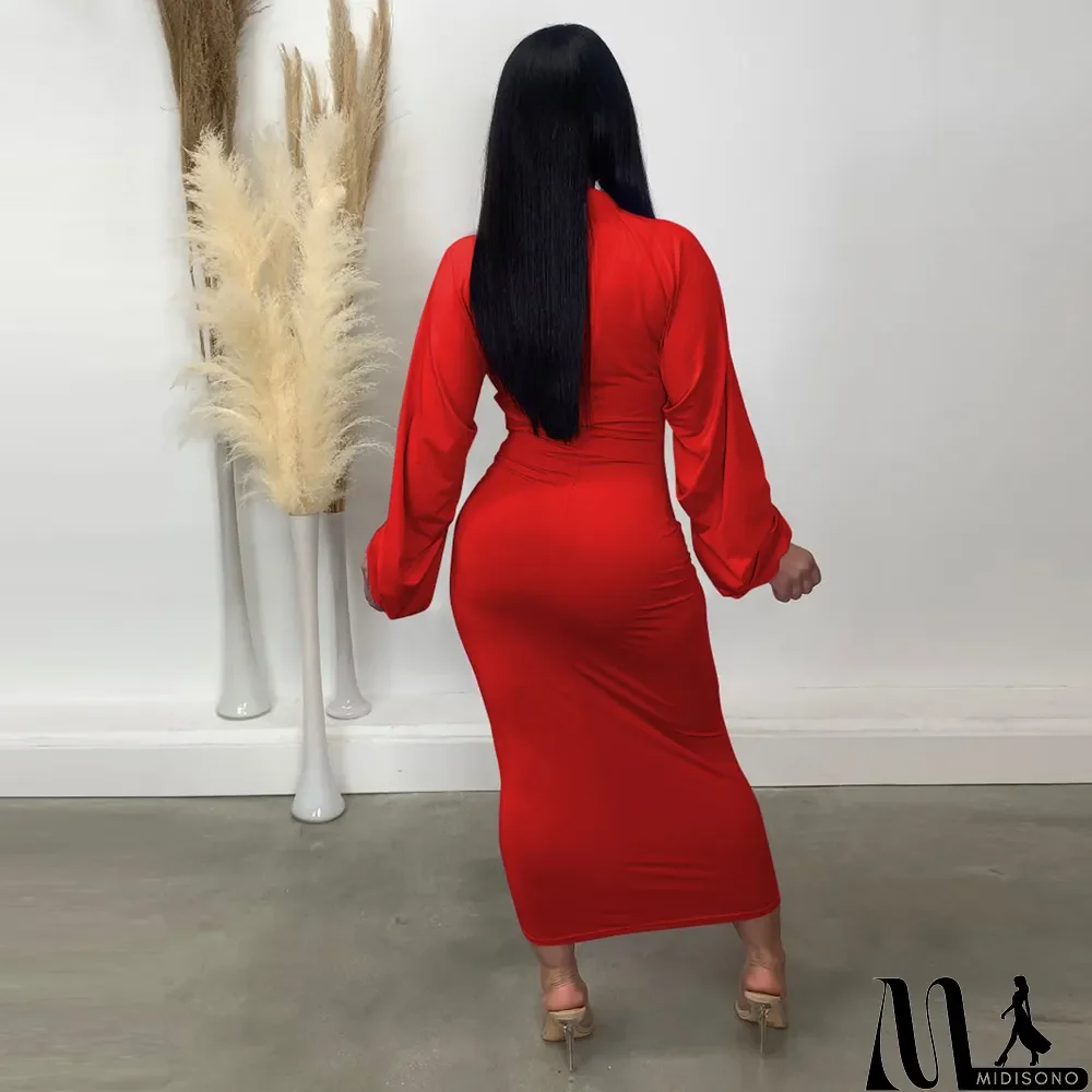 MidiSono - Solid Color Zipper Maxi Dress