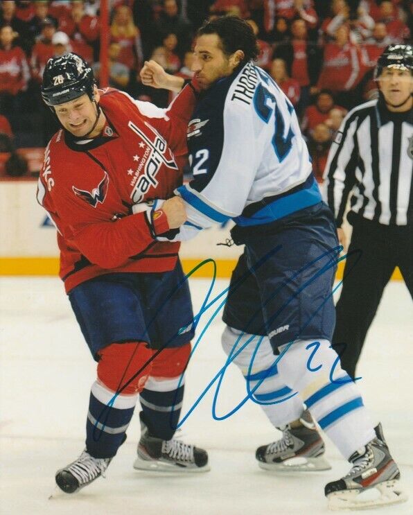 CHRIS THORBURN SIGNED WINNIPEG JETS FIGHT 8x10 Photo Poster painting #1 Autograph