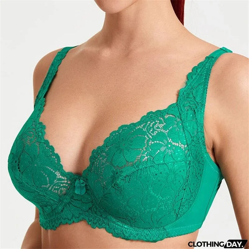 Women's Ultrathin Modal Floral Lace DDD Cup Bras - Green