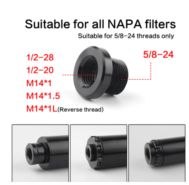 Barrel Thread Adapter for Barrel, 5/8 "x 24 to 1 / 2-28 to M14x1 to M14x1.5 NAPA, 1 pc.