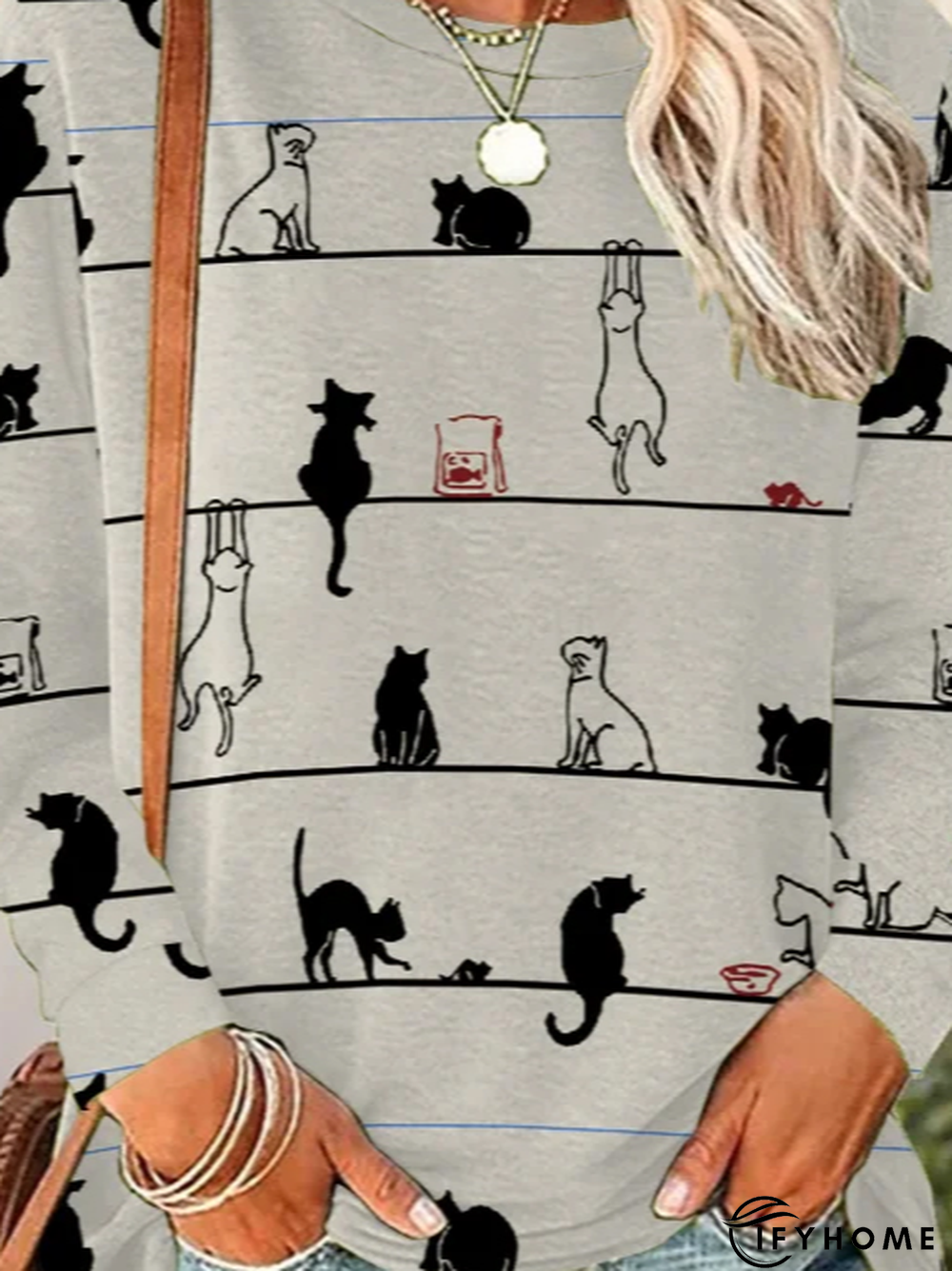 Casual Crew Neck Cat T-Shirt | IFYHOME