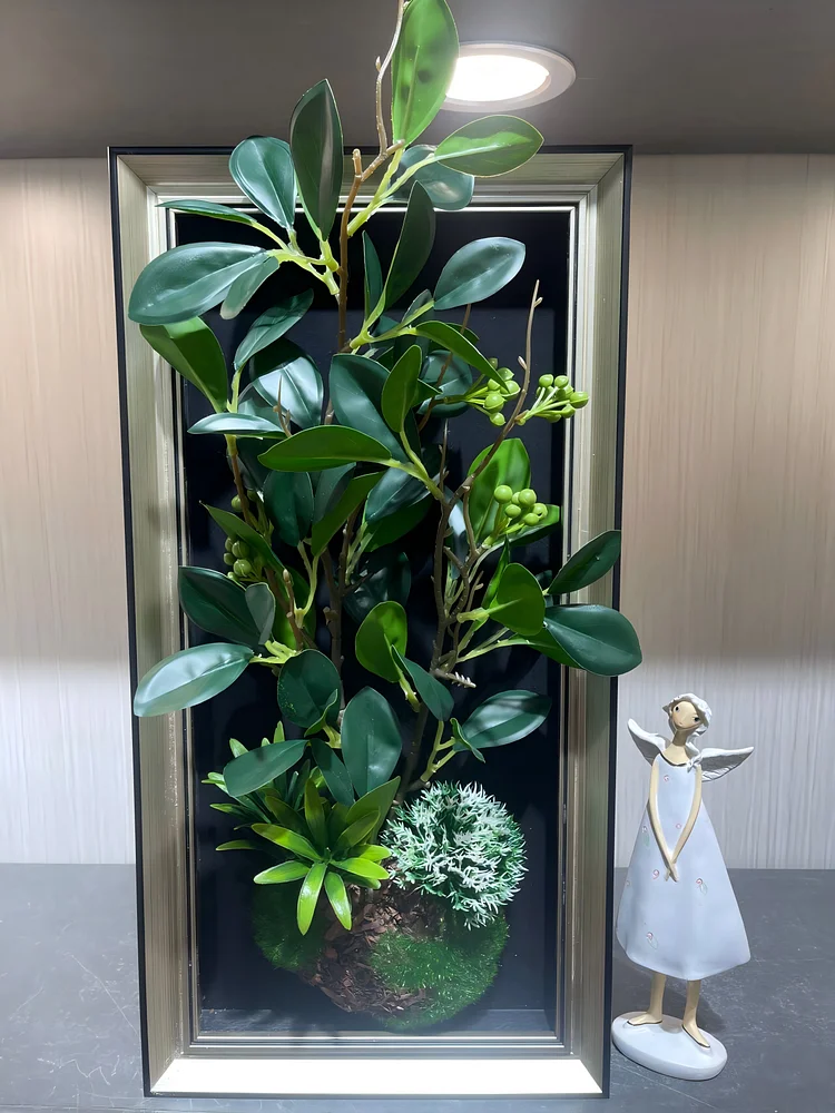 Lifelike & Eco-Friendly Artificial Green Rubber Plant Framed Botanical Display 🍃（Size 9*18 in）