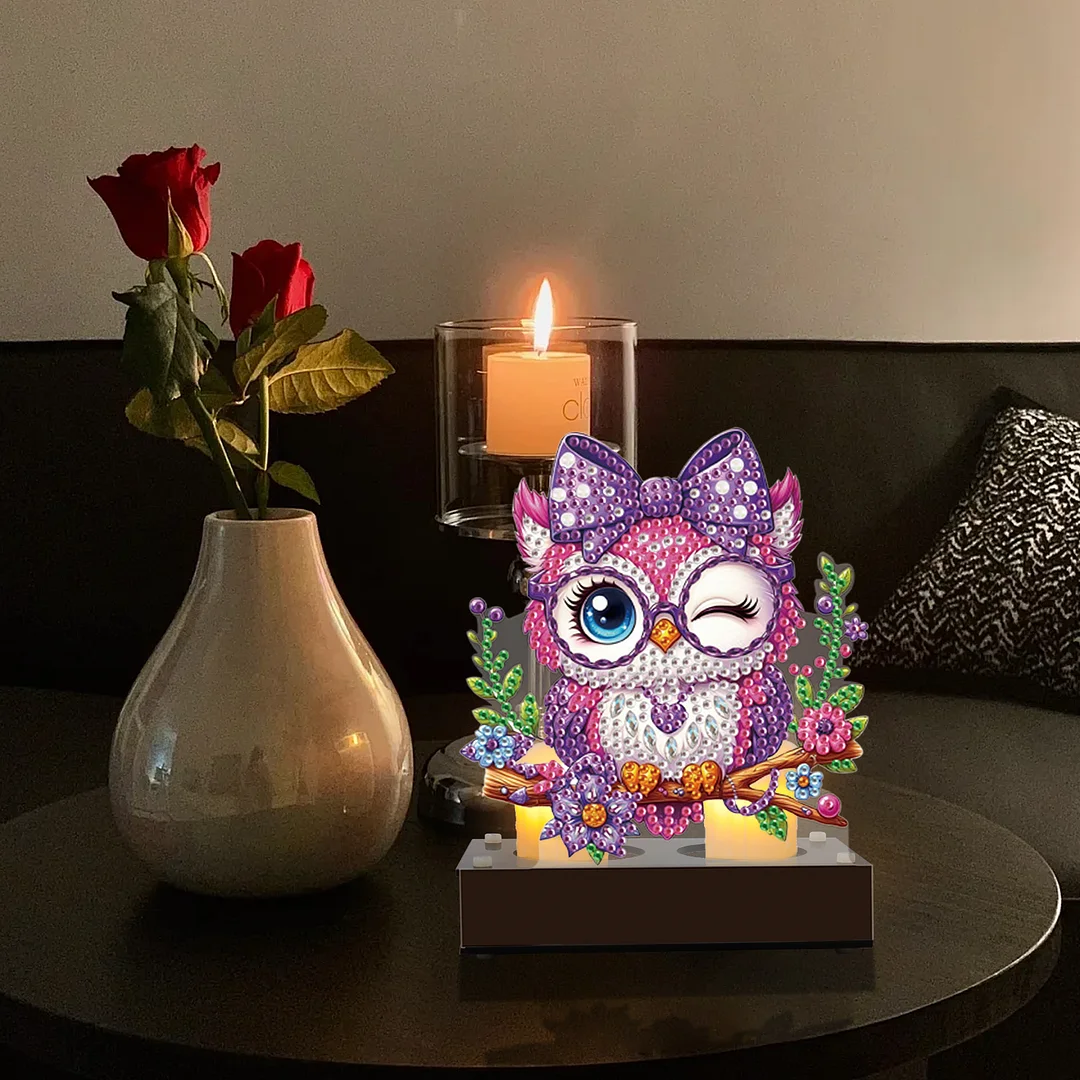 5D DIY Flower Owl Diamond Art Mini Candle Holder for Aromatherapy Art Crafts