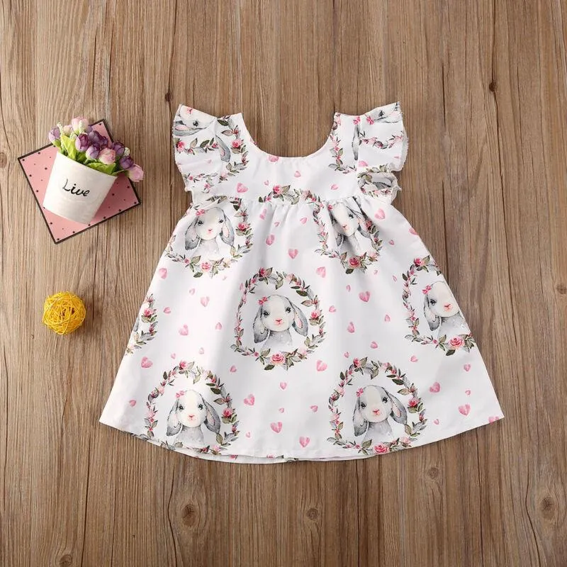 2020 Baby Summer Clothing Easter Toddler Kids Baby Girls Rabbit SleevelesTutu Dress Princess Party Dresses 6M-4T