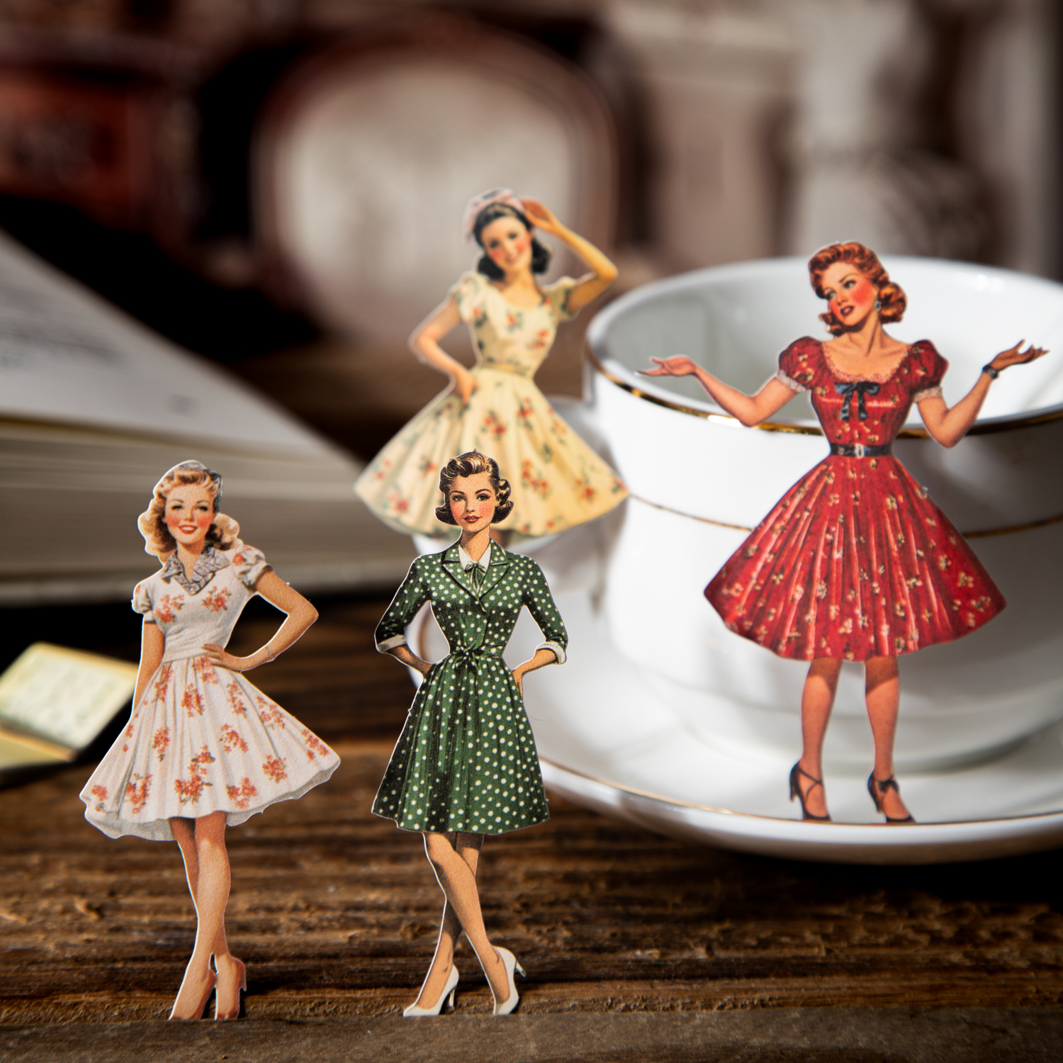 스티커 - 레트로 뷰티 시리즈 빈티지 걸 캐릭터