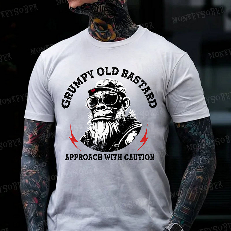 Men's Grumpy Old Bastard Approach With Caution Monkey T-shirt