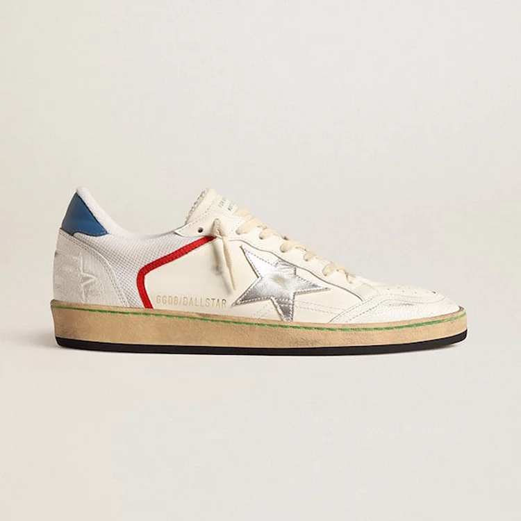 Golden Goose Ball Star de napa y malla con estrella de piel laminada plateada