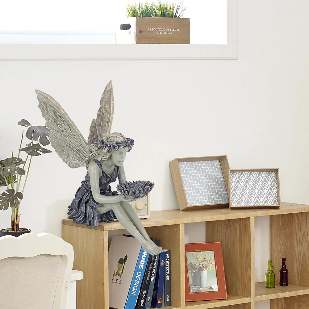 Flower Fairy Sitting Figurines Resin Craft Ornament Yard Art Garden Decor