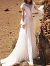 Sexy Puff Sleeve Falbala See-Through V-Back Elegant Wedding Maxi Dress