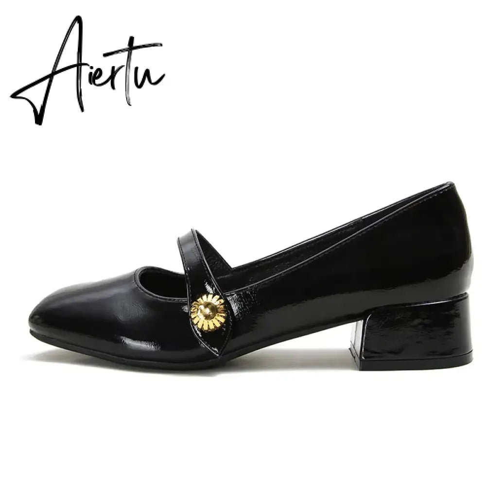 Elegant Woman Shoes with Low Heels Mary Janes Vintage Black PU Leather Ladies Shoes Spring Autumn Lolita Pumps Shoes  New In Aiertu