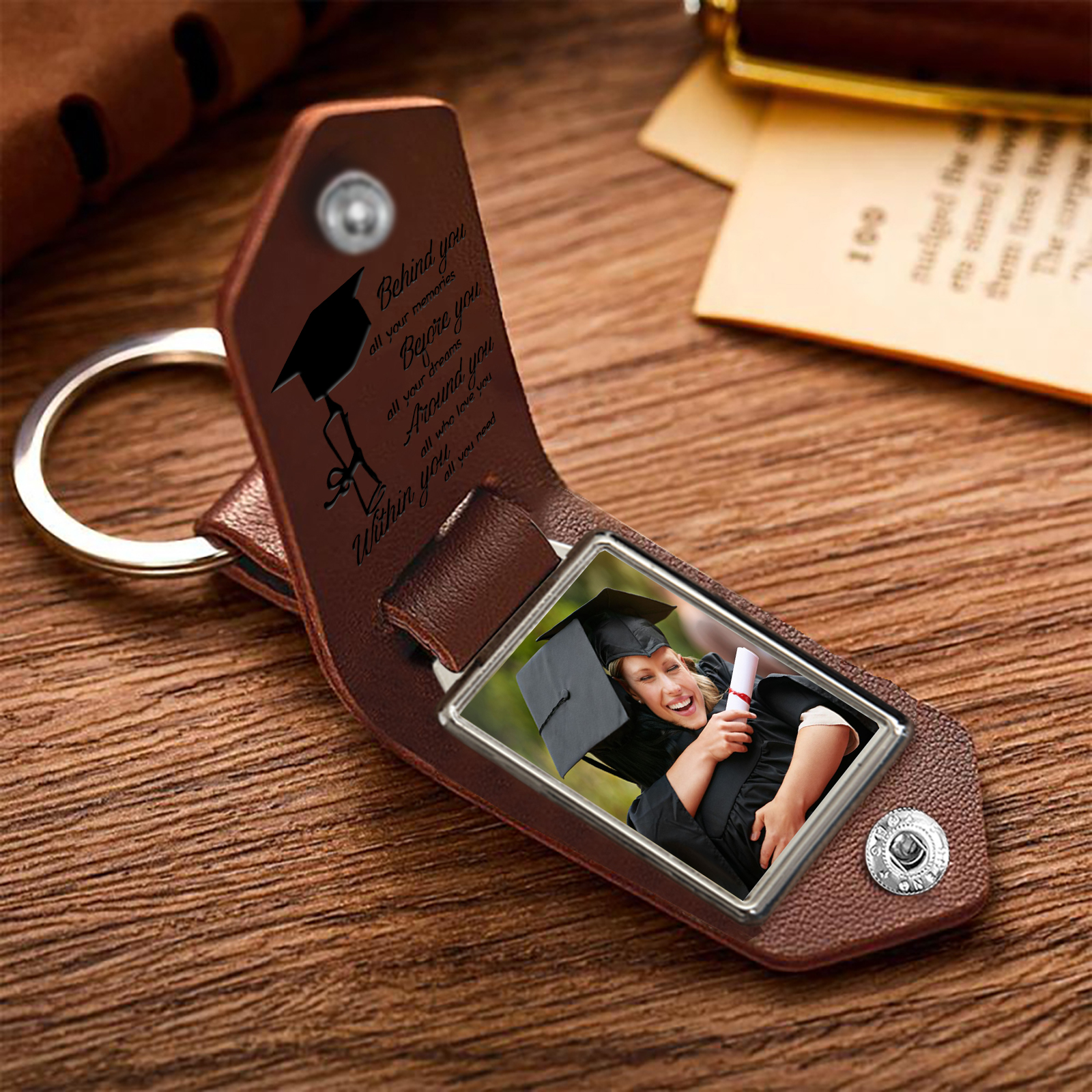 Personalised Graduation Leather Keychain Custom Name & Photo Keychain Graduation Gift for Him/Her-Jessemade AU