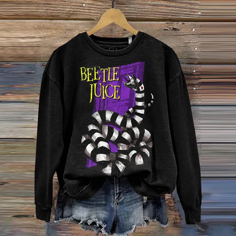 Black Halloween Horror Movie Print Casual Hoodie