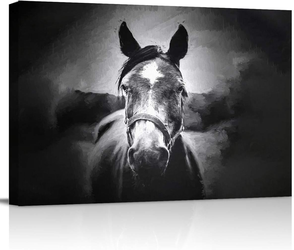 zzsunfeel Canvas Oil Painting Black and WhiteHorse Head Close-up Wall Art Picture Prints for Living Room Home Decor, Ready to Hang - 12x16 inches 12 x 16