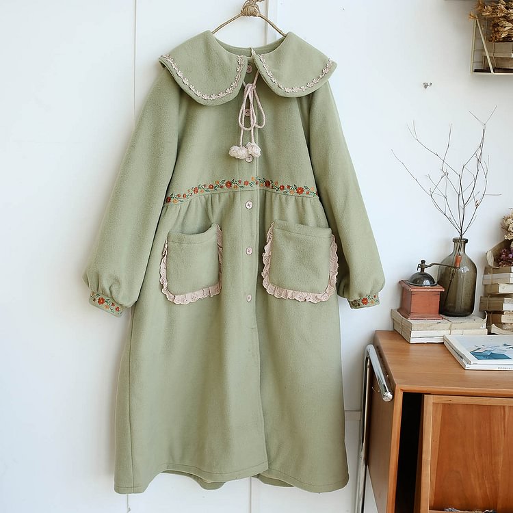 Queenfunky cottagecore style Sweet Cute Floral Embroidered Quilted Coat QueenFunky