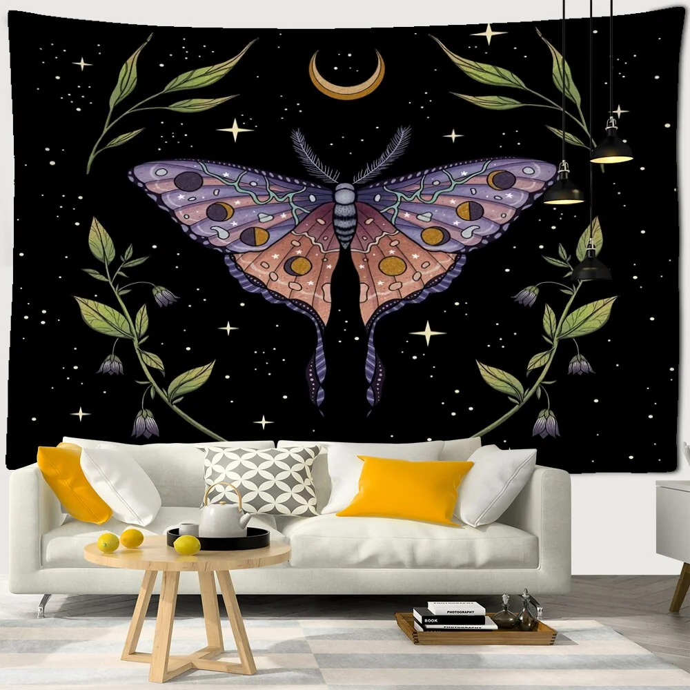 Bohemian Moon Phase Flower Tapestry Wall Hanging Hippie Mandala Butterfly Art Witchcraft Home Room Decor