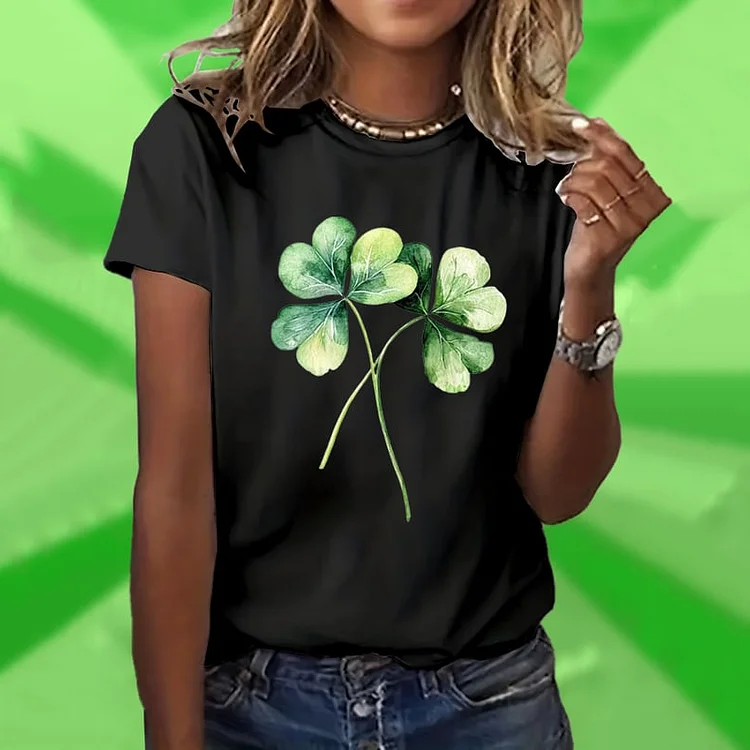 Simpfit Kurzärmliges T-Shirt mit Rundhalsausschnitt und Kleeblatt-Print zum St. Patrick's Day