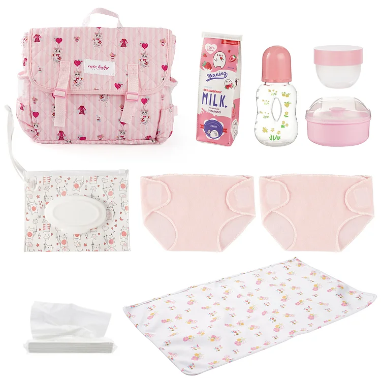 17"-22" Pink Cat 10 Pcs Reborn Baby Doll Accessories Set：Realistic Reborn Baby Dolls By Rsgdolls®