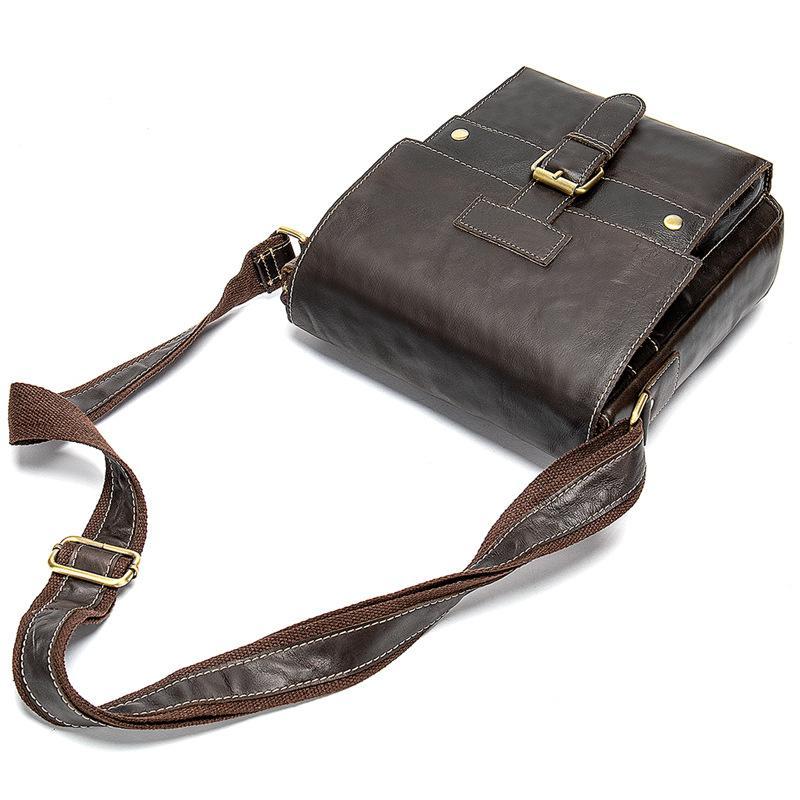 Men's Genuine Leather Solid Color Casual Shoulder Bag Retro Crossbody Bag