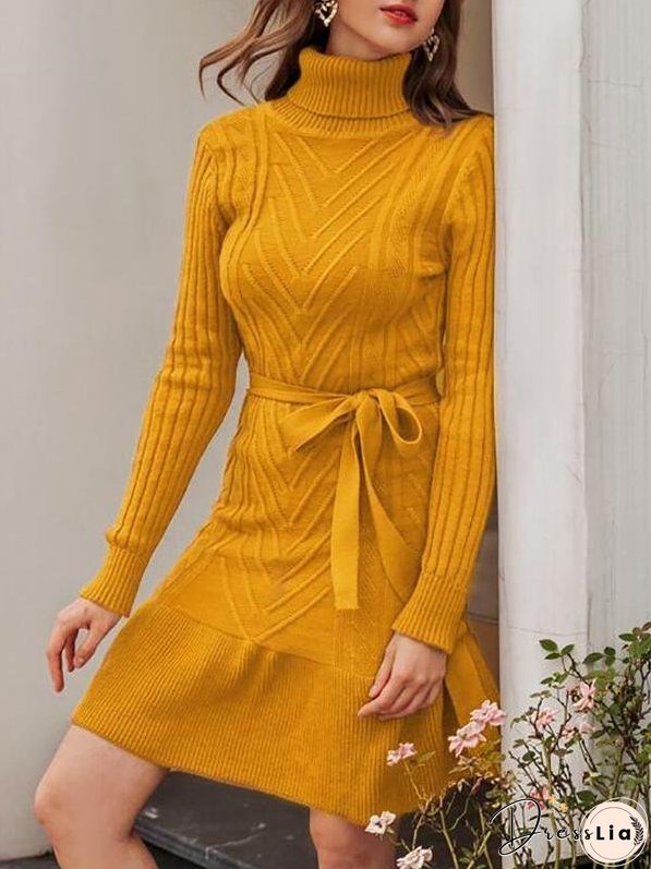Ruffle Hem Belted Sweater Dress for Women