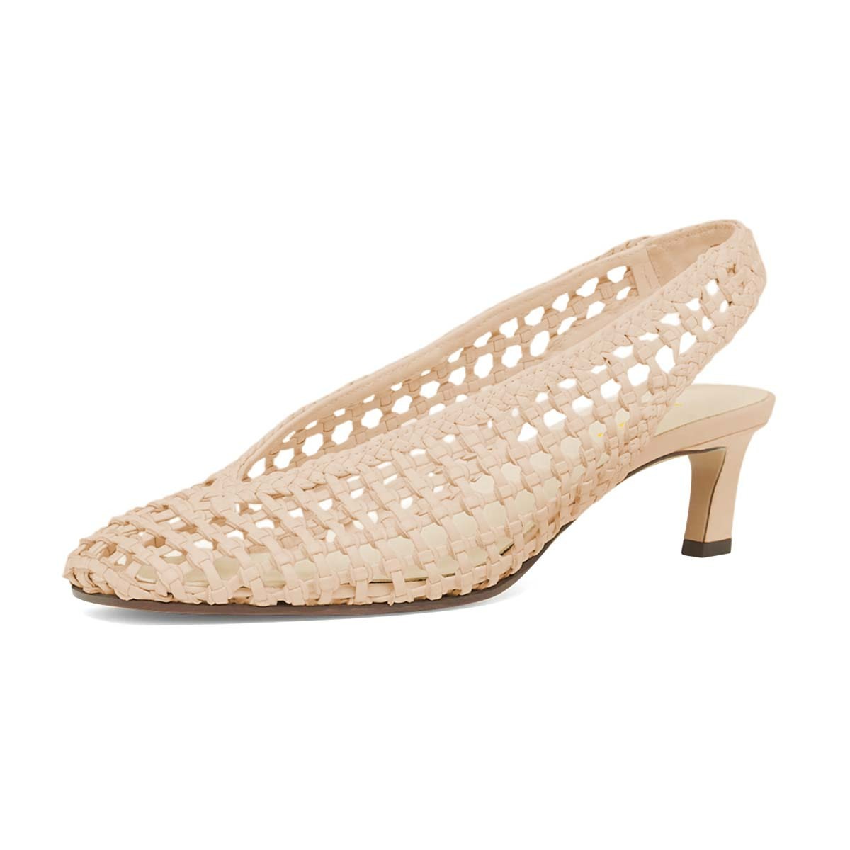 Beige Knot Caged Kitten Heel Square Toe Summer Slingback Pumps Nicepairs