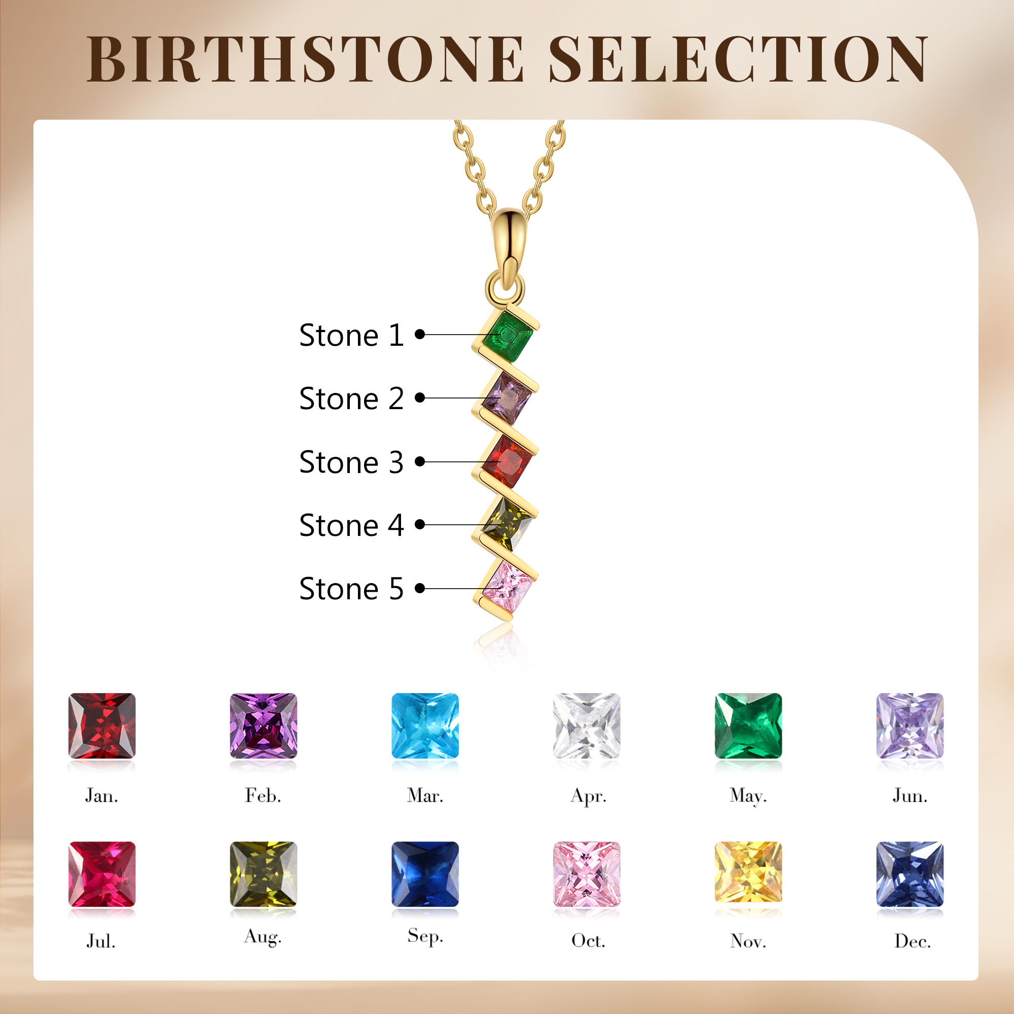 Personalised Women's Necklace Custom 5 Birthstones Pendant Necklace Birthday Gift for Her-Jessemade AU