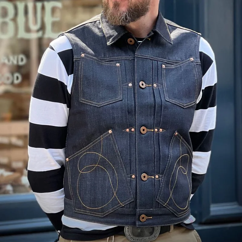 Vintage 13oz Organic Cotton Indigo Motorcycle Vest