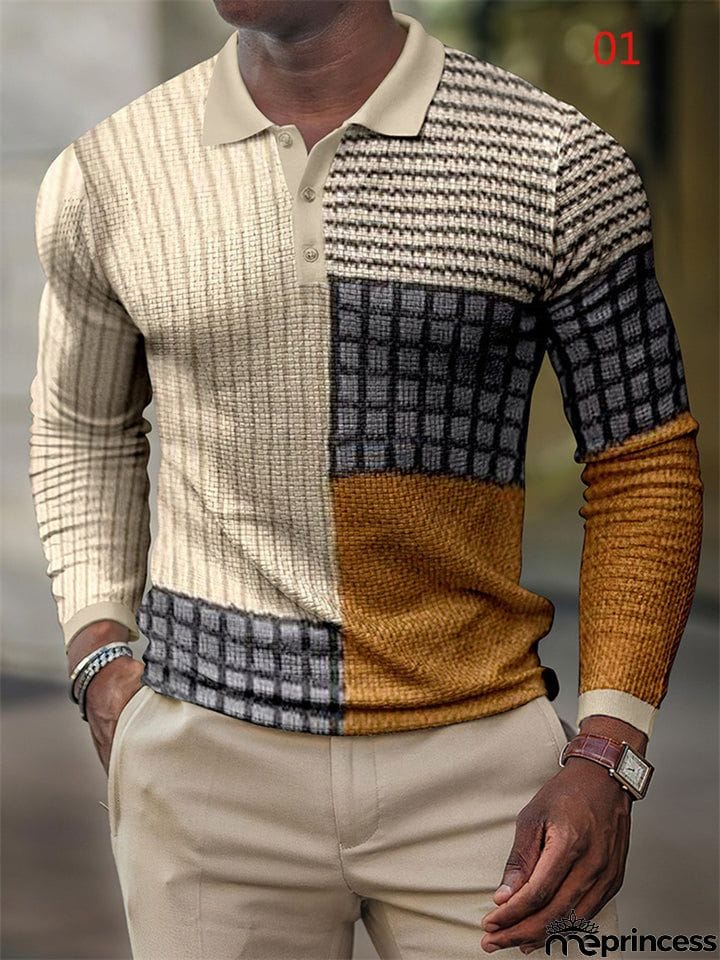 Vintage Fashion Men's Long Sleeve Polo Shirts