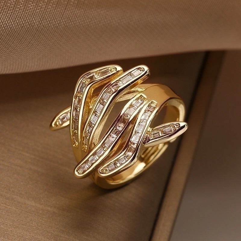 Exaggerated Minimalist Gesture Copper Plating Inlay Zircon 18k Gold Plated Open Rings