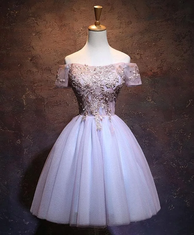 Cute Lace Applique Tulle Short Prom Dress