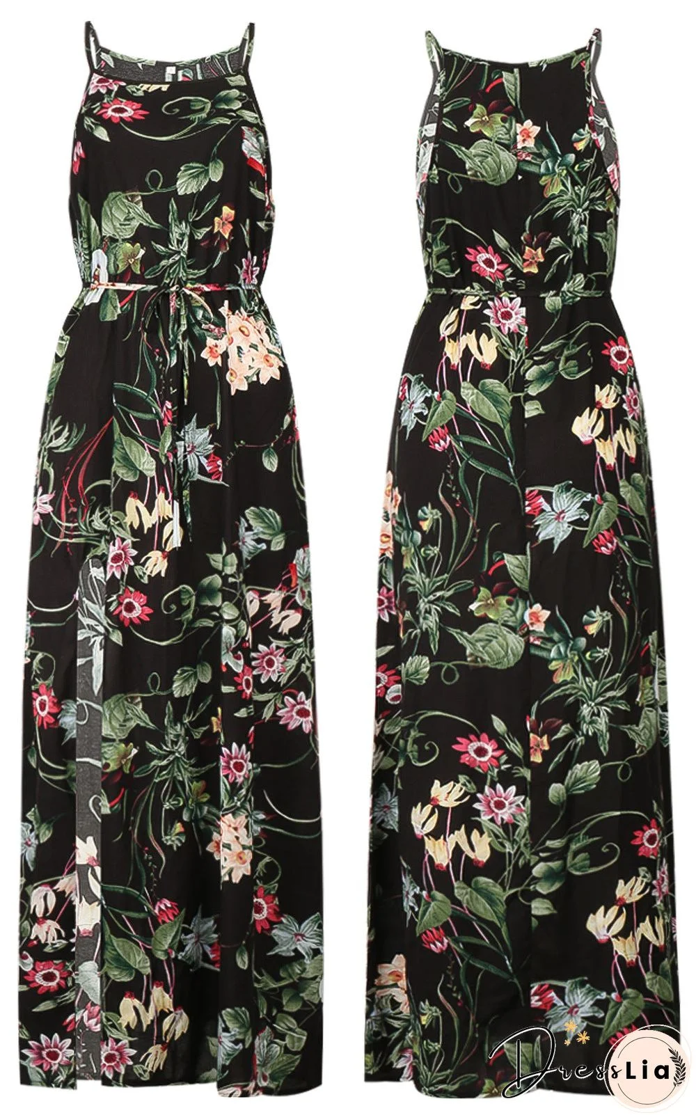 Sleeveless Floral Split Long Dress