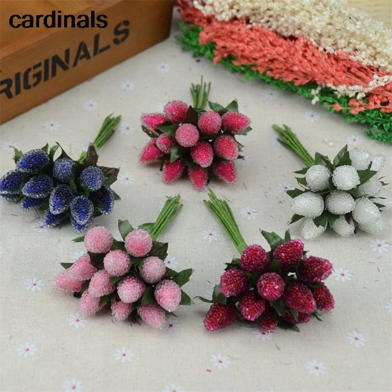 12pcs Artificial Fruit Stamen Glass Berries For Wedding Christmas Decoration Simulation Fake Strawberry DIY Scrapbooking Crafts