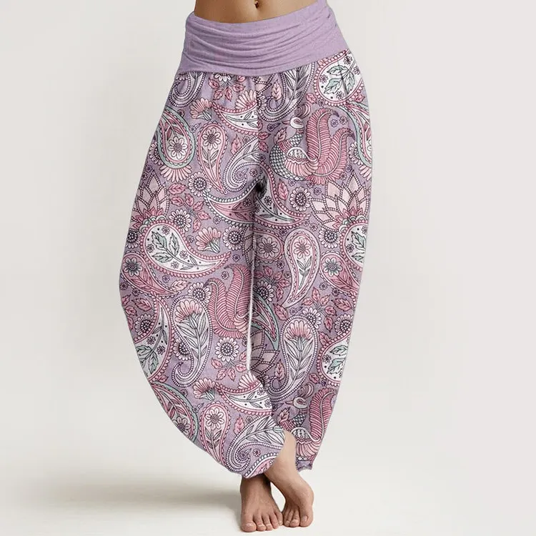 Cotton Cashew Flower Peacock Sunflower Design Women's Elastic Waist Harem Pants