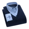 Men's New Fake Two-piece Business Casual Velvet Thickened Knitted Shirt