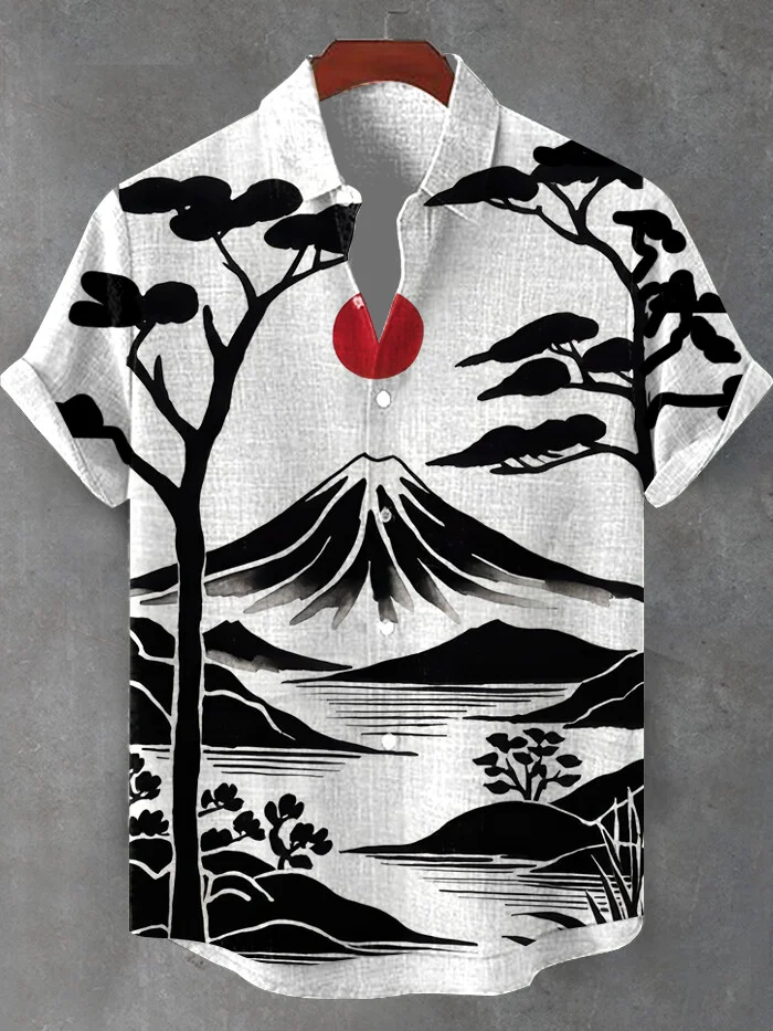 Men's Mount Fuji Scenery Japanese Art Print Short Sleeve Shirt