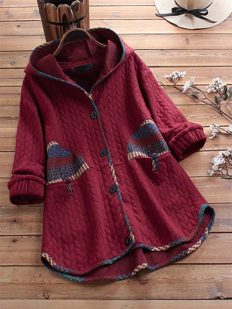 Womens Cotton Coat Vintage West Style Hoodie Coat Outerwear Plus Size